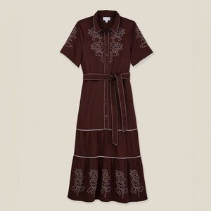 Cartolina Nantucket Embroidered floral Brown Midi Dress